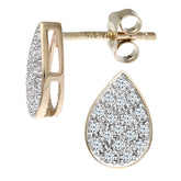 0.15ct Pave Set Round Diamond Pear Shape Stud Earrings in 9ct Yellow Gold
